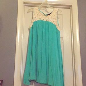 Turquoise and cream lace dress